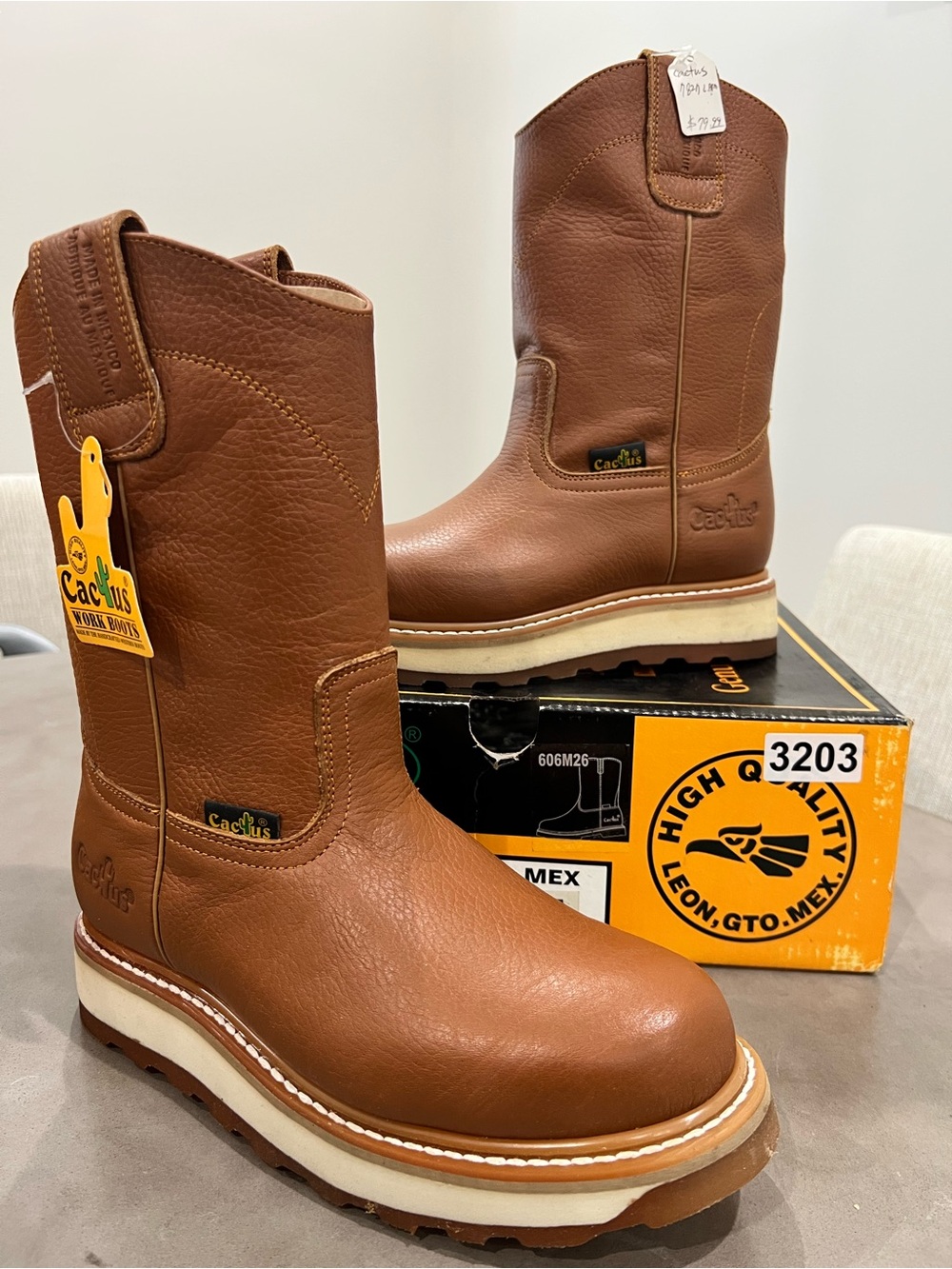 Cactus Wellington Cowboy Boots- 7827 LIGHT BROWN, Men Size 6